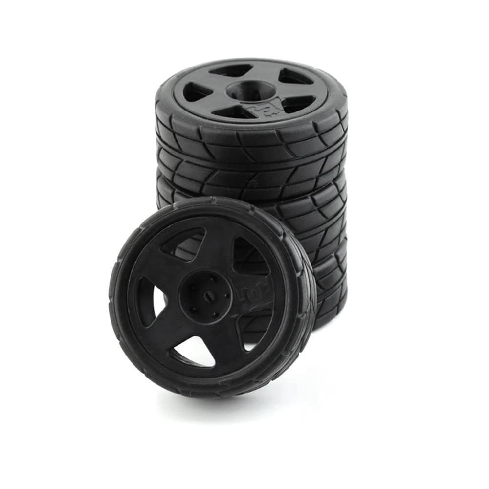 R.S 4PCS 65mm Rubber Tires Plastic Wheel Rim for 1/10 RC Rally Car HPI Tamiya Kyosho WRC Claw 43 Ken Block Fiesta XV01 TT02, Black a