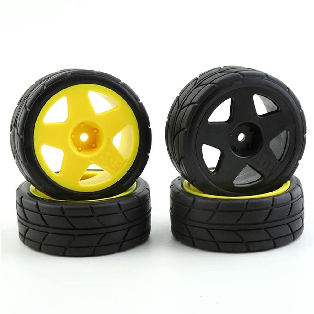 R.S 4PCS 65mm Rubber Tires Plastic Wheel Rim for 1/10 RC Rally Car HPI Tamiya Kyosho WRC Claw 43 Ken Block Fiesta XV01 TT02, Yellow a