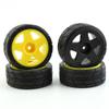 R.S 4PCS 65mm Rubber Tires Plastic Wheel Rim for 1/10 RC Rally Car HPI Tamiya Kyosho WRC Claw 43 Ken Block Fiesta XV01 TT02, Yellow a view 1