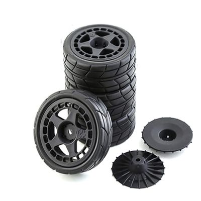 R.S 4PCS 65mm Rubber Tires Plastic Wheel Rim for 1/10 RC Rally Car HPI Tamiya Kyosho WRC Claw 43 Ken Block Fiesta XV01 TT02, Black B
