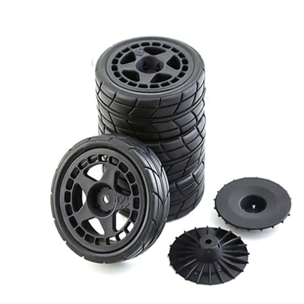 R.S 4PCS 65mm Rubber Tires Plastic Wheel Rim for 1/10 RC Rally Car HPI Tamiya Kyosho WRC Claw 43 Ken Block Fiesta XV01 TT02, Black B