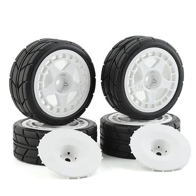 R.S 4PCS 65mm Rubber Tires Plastic Wheel Rim for 1/10 RC Rally Car HPI Tamiya Kyosho WRC Claw 43 Ken Block Fiesta XV01 TT02, White