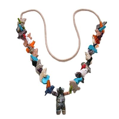 Standing Bear Assorted Figures Carved Asst'd Stone 30 Inch Fetish Necklace FN46
