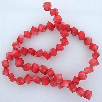 7mm Dice Cube Square Dyed Peach Salmon Coral 16 Inch Bead Strand Gemstone cb36