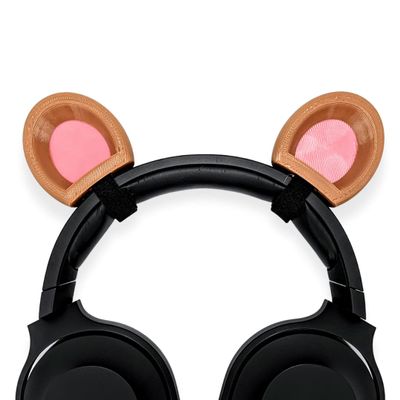 BeamTeam3D Bear Ears for Headphones - Adorable Brown and Panda Bear Headphones Attachment in Various Colors with Self Fastener - Bear Ears for Gamers and Streamers (Brown/Pink)