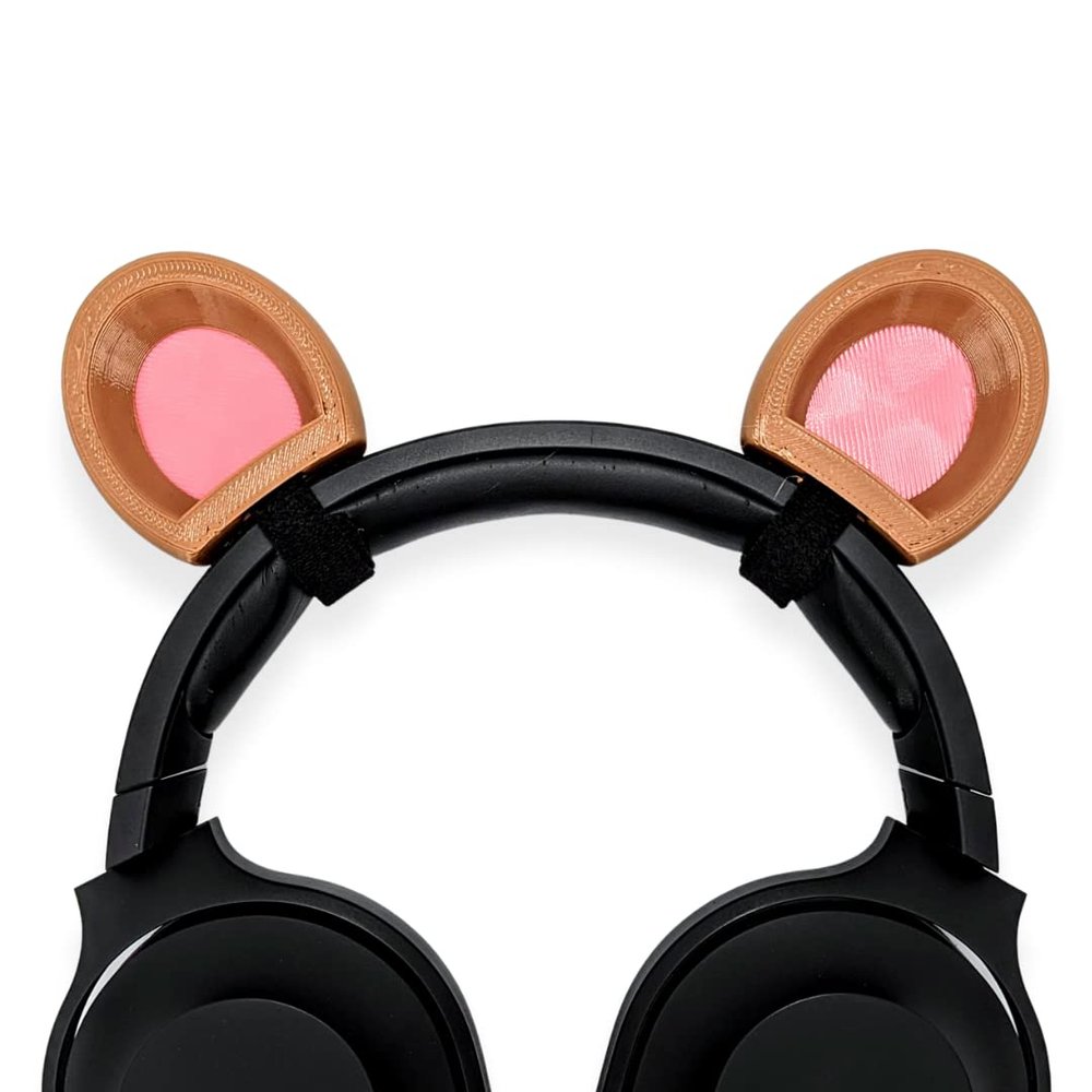 BeamTeam3D Bear Ears for Headphones - Adorable Brown and Panda Bear Headphones Attachment in Various Colors with Self Fastener - Bear Ears for Gamers and Streamers (Brown/Pink)