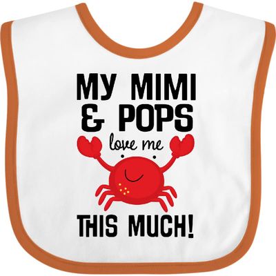 inktastic My Mimi and Pops Love Me Baby Bib White and Orange 4128f