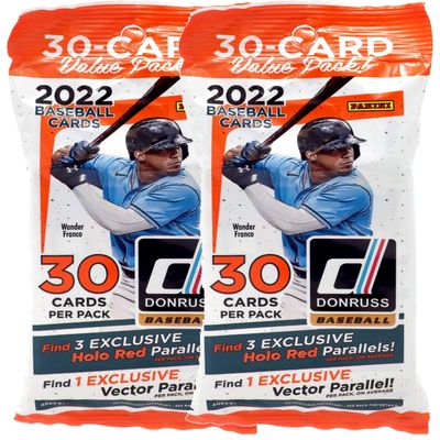 (2 Packs) 2022 Panini Donruss MLB Baseball Cello/Fat Packs - 1 Vector Parallel and 3 Holo Red Parallels Each Pack