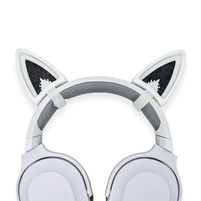 BeamTeam3D Fox Ears for Headphones - Adorable Foxy Headphones Attachment in Various Colors with Hidden Self Fastener - Fox Ears for Gamers and Streamers (Set of 2) (White/Sparkle Black)