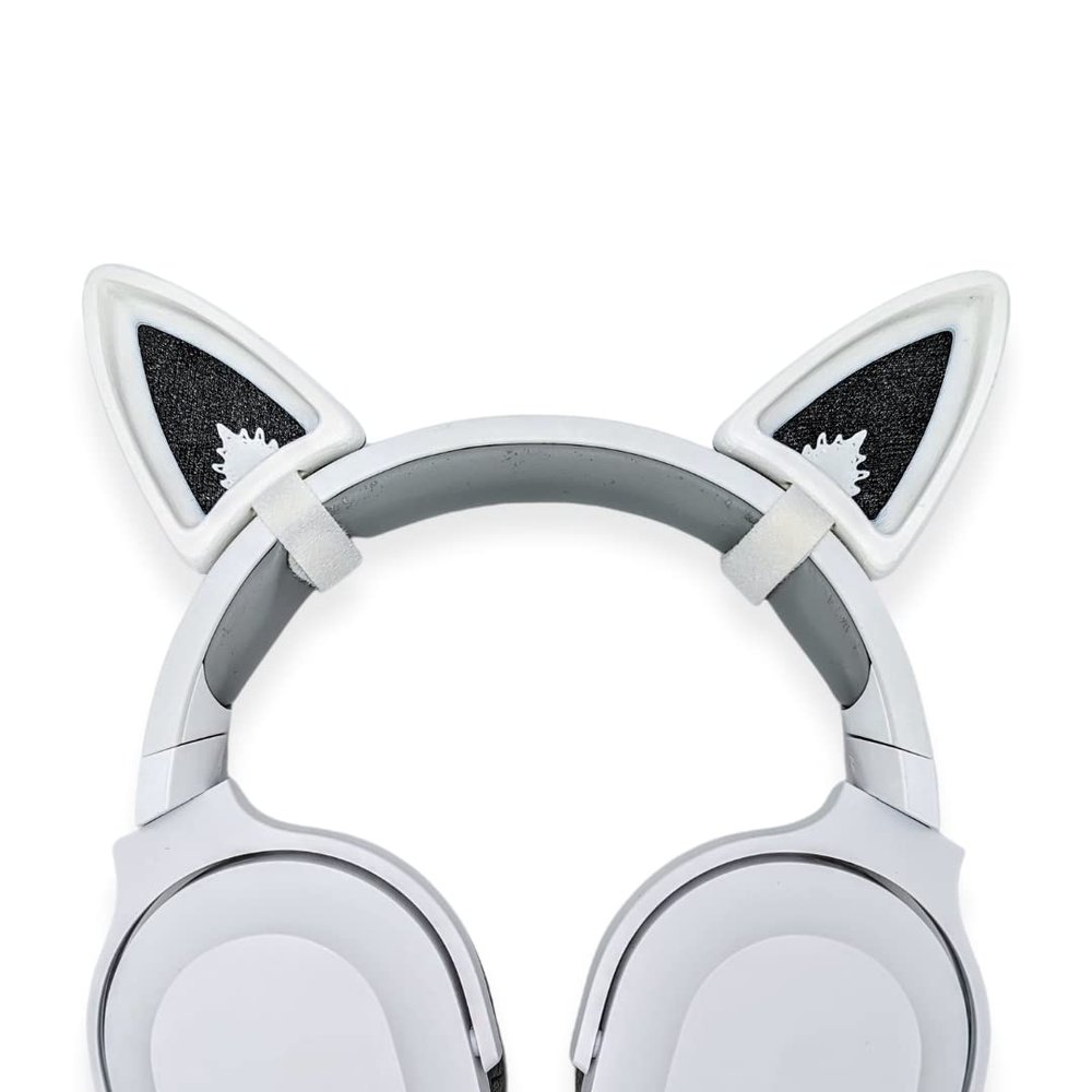 BeamTeam3D Fox Ears for Headphones - Adorable Foxy Headphones Attachment in Various Colors with Hidden Self Fastener - Fox Ears for Gamers and Streamers (Set of 2) (White/Sparkle Black)