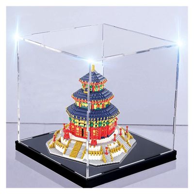 LXLIGHTS Acrylic Display Case Showcase, Black Plastic Base Transparent Acrylic Dustproof Protection Box for Collectibles Display, Building Model Showcase, Customizable