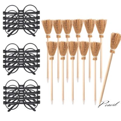 Col-Pary Party Supplies Kit - Black Glasses with Round Frame No Lenses,Broom Pencil for School Theme Birthday,Halloween,Cosplay Costume Party Decor,12pcs each