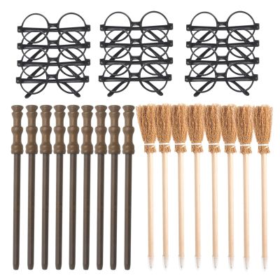 Col-Pary Party Supplies Kit -Black Round Glasses with Round Frame No Lenses, Broom Pencil, Wand Pencil for School Birthday, Halloween,Cosplay Party DecorEach of 12 pcs