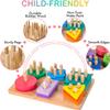 HELLOWOOD Wooden Sorting & Stacking Toys, Montessori Toys for 1 2 3 Years Old Toddlers, Shape Sorter Puzzles with 24-Piece Large Geometric Blocks & 12 Word Cards, Gift for 12+ Months Baby Boys Girls view 3