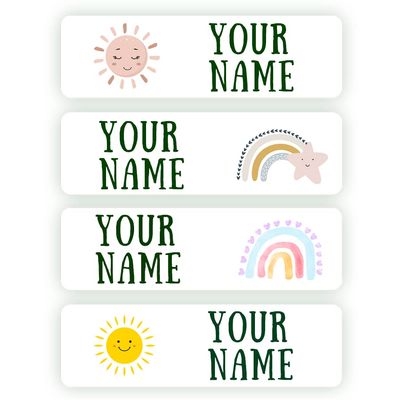 128 Custom Waterproof Dishwasher Safe Kid Name Labels for Daycare, School Supply, Baby Bottles, Lunch Boxes and Cups, Travel. Cute Personalized Design Name Stickers (Pattern 10)