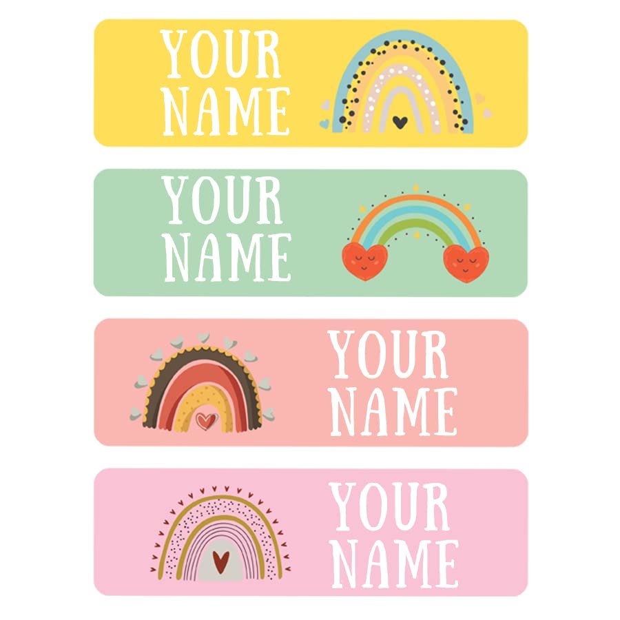 128 Custom Waterproof Dishwasher Safe Kid Name Labels for Daycare, School Supply, Baby Bottles, Lunch Boxes and Cups, Travel. Cute Personalized Design Name Stickers (Pattern 9)