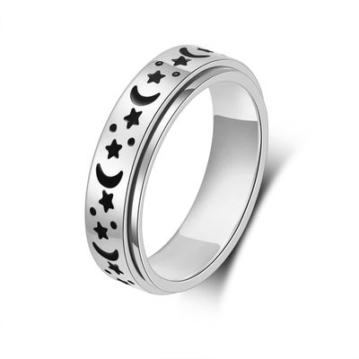 LuckyAmor Anxiety Ring for Women Spinner Rings:Rotating Rings Stainless Steel 6mm Moon Star Anxiety for Men Band Jewelry Gift for Women Size 6 7 8 9 10