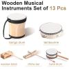 Chumia Toddler Musical Instruments Set 13 Pcs Montessori Wooden Percussion Instruments with Drum Preschool Educational Baby Early Learning Music Toys Set for Little Boys Girls Kids Children Gifts view 2