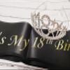 Mayin Happy 18th Birthday Tiara and Sash Gifts Crystal Rhinestone Princess Crown Birthday Girl Party Favor Supplies Silver Crowns Black Sash view 4