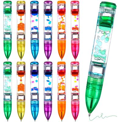 Droutti 12 Pack Liquid Motion Pen Colorful Liquid Motion Bubbler Pens Fidget Liquid Timer Pen for Stress and Anxiety Relief Home Office Desk Decoration