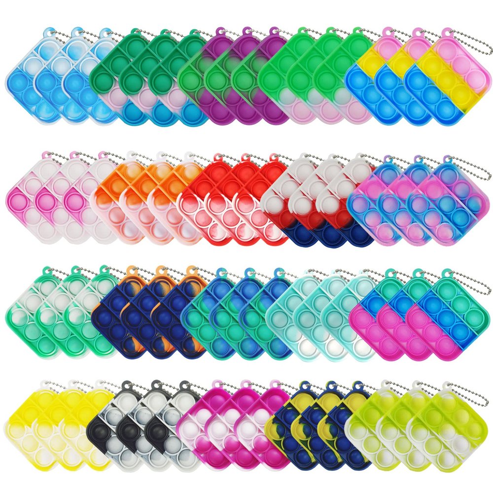 60 Pcs Mini Pop Bubble Fidget Toys, Silicone Keychain Small Pop Bulk for Party Favors, Classroom Prizes, Easter Basket Goodie Bag Stuffer Christmas Birthday Valentine for Kids Student