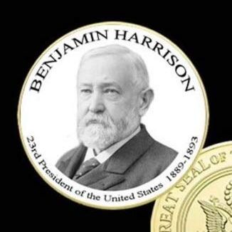 23rd President of The U.S. United States 1889-1893 | Benjamin Harrison | Gold Plated Printed Challenge Coin