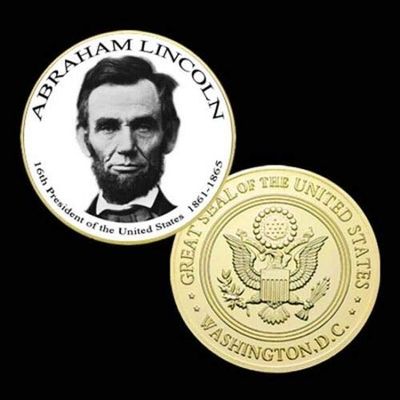 16th President of The U.S. United States 1861-1865 | Abraham Lincoln | Gold Plated Printed Challenge Coin