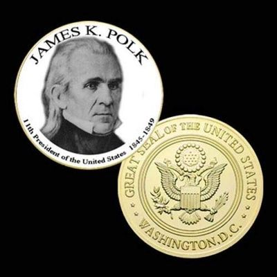 11th President of The U.S. United States 1845-1849 | James K. Polk | Gold Plated Printed Challenge Coin