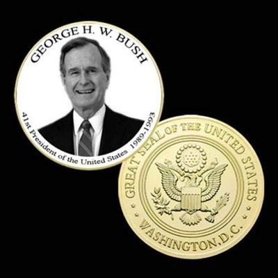 41st President of The U.S. United States 1989-1993 | George H. W. Bush | Gold Plated Printed Challenge Coin