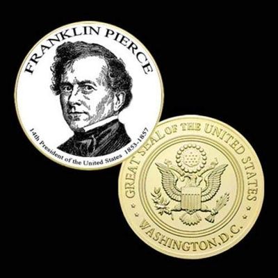 14th President of The U.S. United States 1853-1857 | Franklin Pierce | Gold Plated Printed Challenge Coin