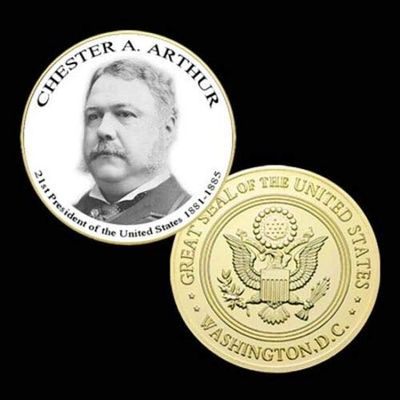 21st President of The U.S. United States 1881-1885 | Chester A. Arthur | Gold Plated Printed Challenge Coin