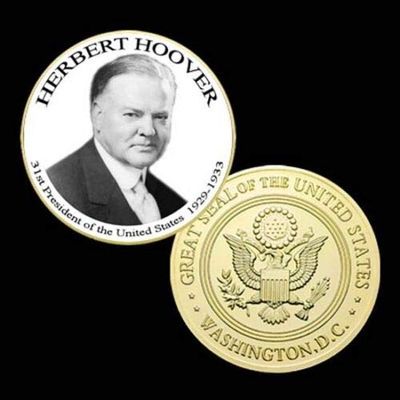 31st President of The U.S. United States 1929-1933 | Herbert Hoover | Gold Plated Printed Challenge Coin