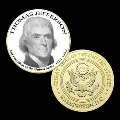 3rd President of The U.S. United States 1801-1809 | Thomas Jefferson | Gold Plated Printed Challenge Coin