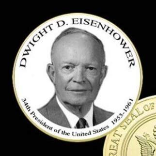 34th President of The U.S. United States 1953-1961 | Dwight D. Eisenhower | Gold Plated Printed Challenge Coin