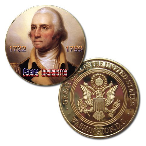 1st President of The U.S. United States | George Washington 1732-1799 | Gold Plated Colorized Printed Challenge Coin
