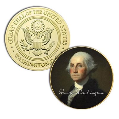 1st President of The U.S. United States | George Washington | Gold Plated Colorized Printed Challenge Coin