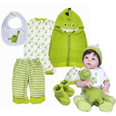 6Pcs Babyfere Reborn Baby Doll Clothes 22 inch Green Dinosaur Clothes for 17-22 inch Reborn Newborn Doll Clothing