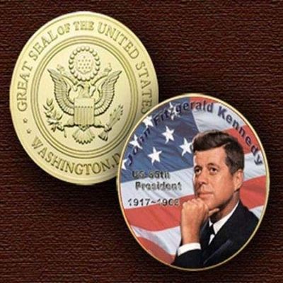35th President of The U.S. United States | John F. Kennedy 1917-1963 | Gold Plated Colorized Printed Challenge Coin
