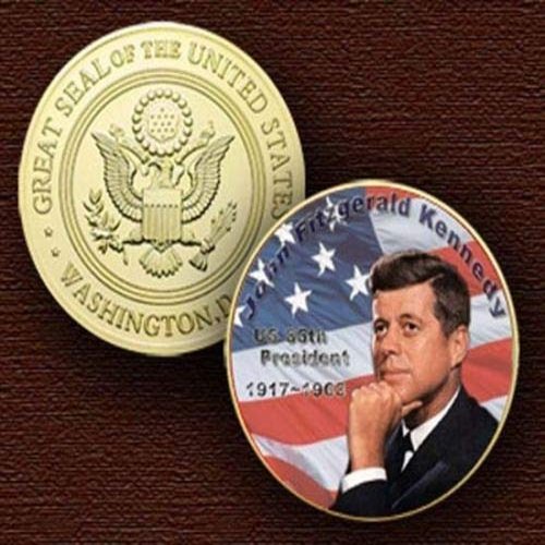 35th President of The U.S. United States | John F. Kennedy 1917-1963 | Gold Plated Colorized Printed Challenge Coin