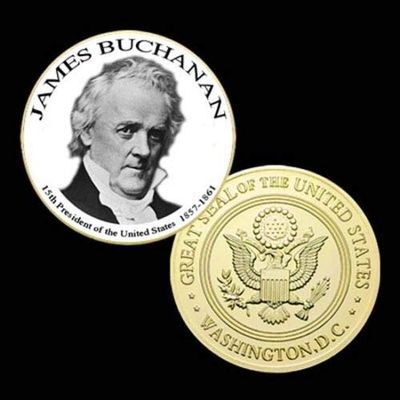 15th President of The U.S. United States 1857-1861 | James Buchanan | Gold Plated Printed Challenge Coin