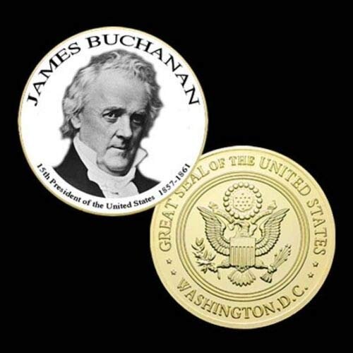 15th President of The U.S. United States 1857-1861 | James Buchanan | Gold Plated Printed Challenge Coin