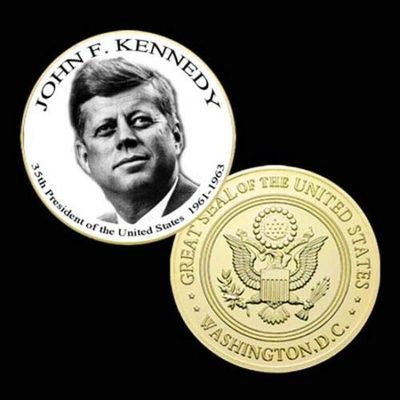 35th President of The U.S. United States 1961-1963 | John F. Kennedy | Gold Plated Printed Challenge Coin