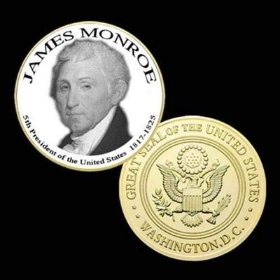 5th President of The U.S. United States 1817-1825 | James Monroe | Gold Plated Printed Challenge Coin