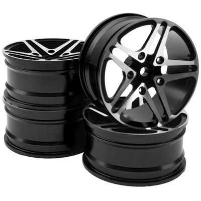 ShareGoo Metal Wheel Rims RC 12mm Hex Hubs 1/10 RC Drift On-Road Racing Touring Wheel Rim Compatible with HSP Tamiya Kyosho RedCat Sakura WLtoys Universal 1/10 RC Scales,5-Spoke (Black)