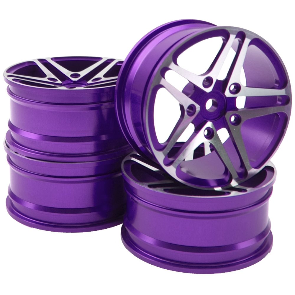 ShareGoo Metal Wheel Rims RC 12mm Hex Hubs 1/10 RC Drift On-Road Racing Touring Wheel Rim Compatible with HSP Tamiya Kyosho RedCat Sakura WLtoys Universal 1/10 RC Scales,5-Spoke (Purple)