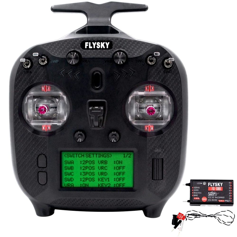 HTLNUZD Flysky FS-ST8 Transmitter Controller 10 Channels with FS-SR8 Receiver, 2.4GHz ANT RGB Assistant 3.0 for RC Cars, Boats, Drone Quadcopter, Robots, Engineering Vehicles (FS-ST8 Standard Edition)
