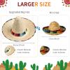 JaGely 4 Pcs Cinco De Mayo Mexican Fiesta Serape Poncho Fabric and Straw Sombrero Headbands Costume(Wide Brim) view 2