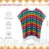 JaGely 4 Pcs Cinco De Mayo Mexican Fiesta Serape Poncho Fabric and Straw Sombrero Headbands Costume(Wide Brim) view 3