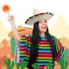JaGely 4 Pcs Cinco De Mayo Mexican Fiesta Serape Poncho Fabric and Straw Sombrero Headbands Costume(Wide Brim) view 4