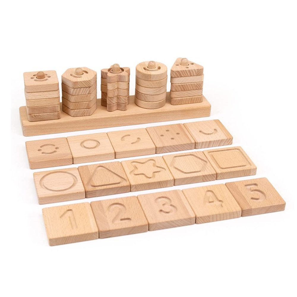 Andreu Toys - Sensory Geo String Shapes Blocks Sets, Natural Wood Color, Single (16123)